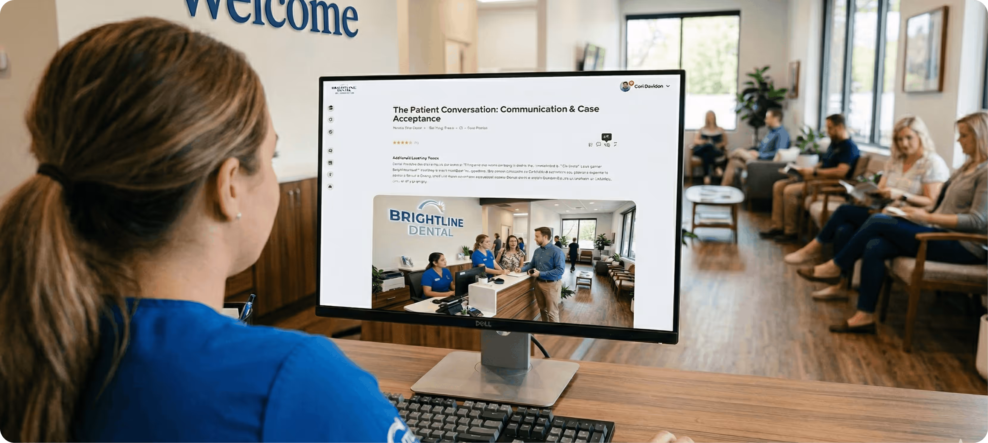 A front desk employee at a Dental office taking a training course on Continu.