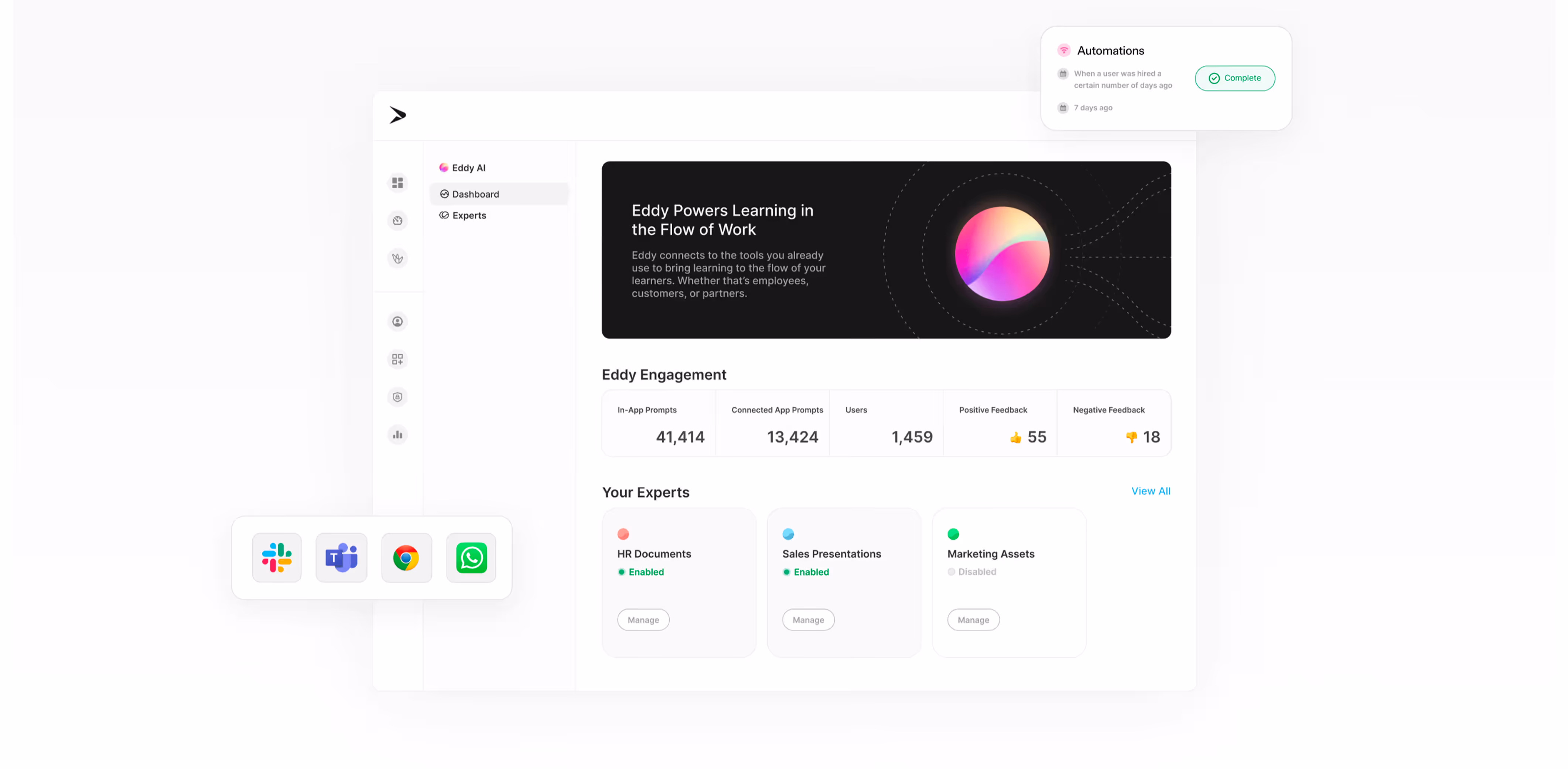 Eddy Experts dashboard showing AI conversation usage.